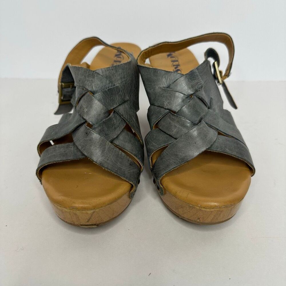 Korks Berengo Wood Heel Sandals Blue Leather | Women Size 10 - Picture 2 of 14